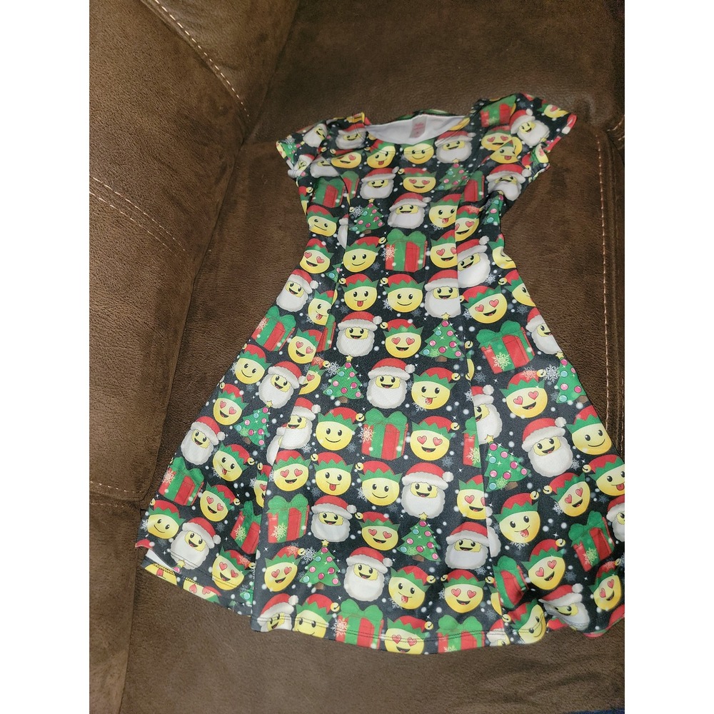 Justice holiday Christmas emoji‎ dress size 8 santa tree presents